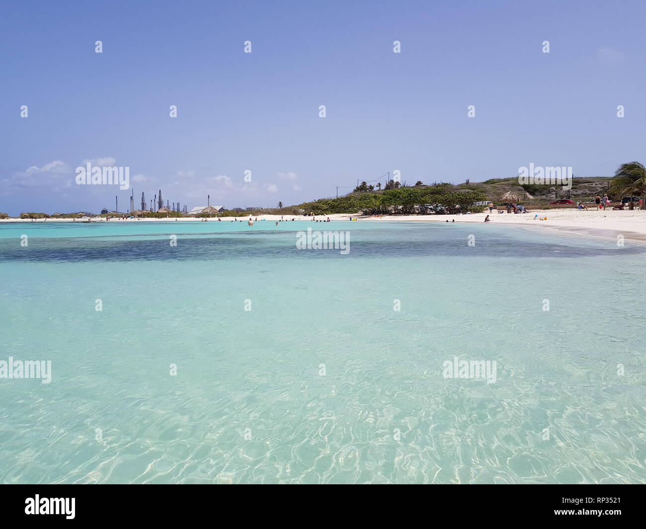 Beautiful calm beach with little stones very far Stock Photo