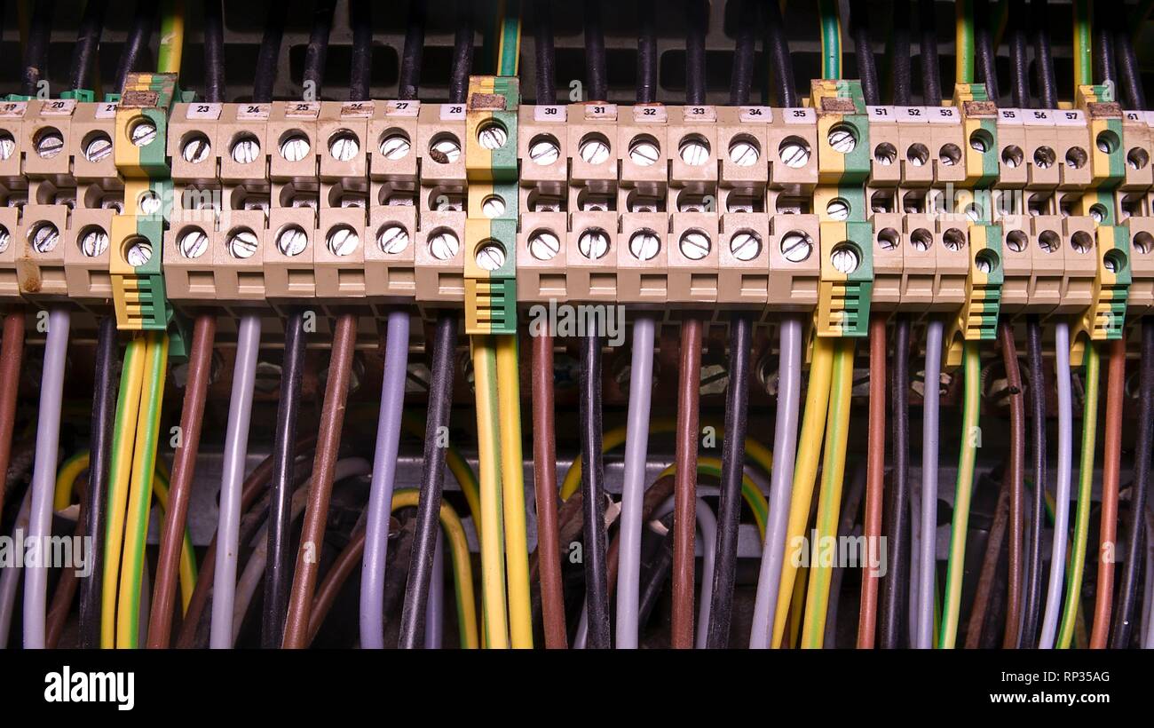 Many Cable Connections in Switchboard. Terminal of Control. Control Panel  with High Voltage Cables and Other Electrical Stuff Stock Image - Image of  electric, installing: 212583681