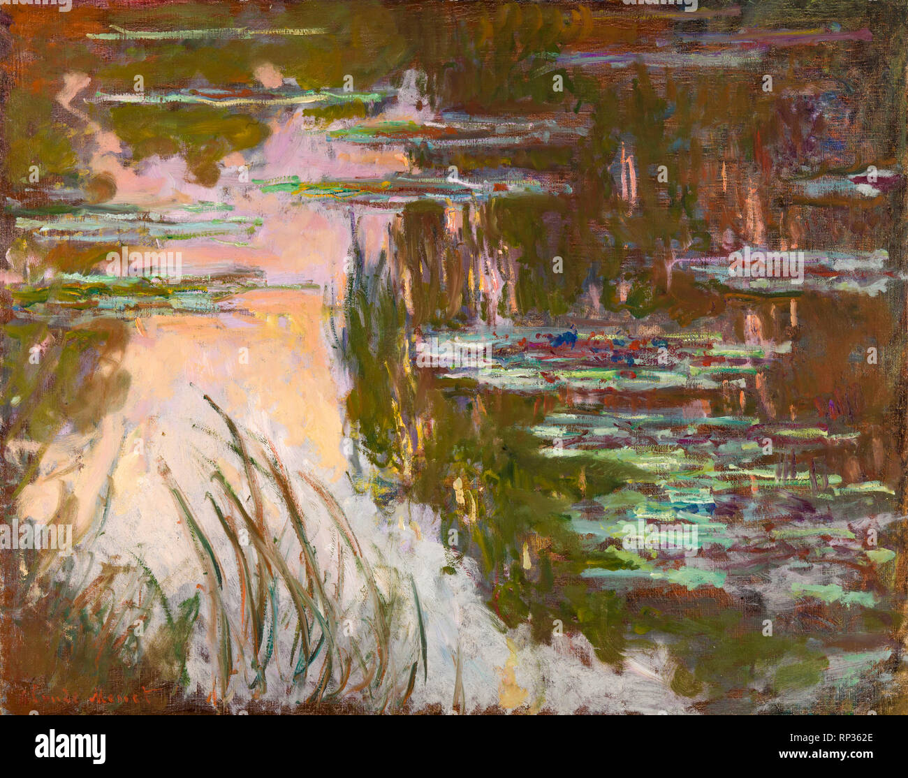 Water-Lilies, Setting Sun, Claude Monet, c. 1907, painting Stock Photo