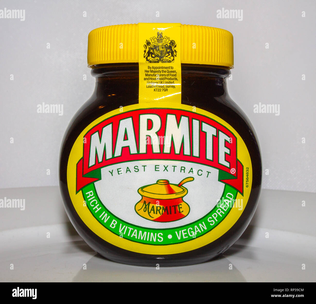 close up jar of marmite yeast extract vegan spread Stock Photo