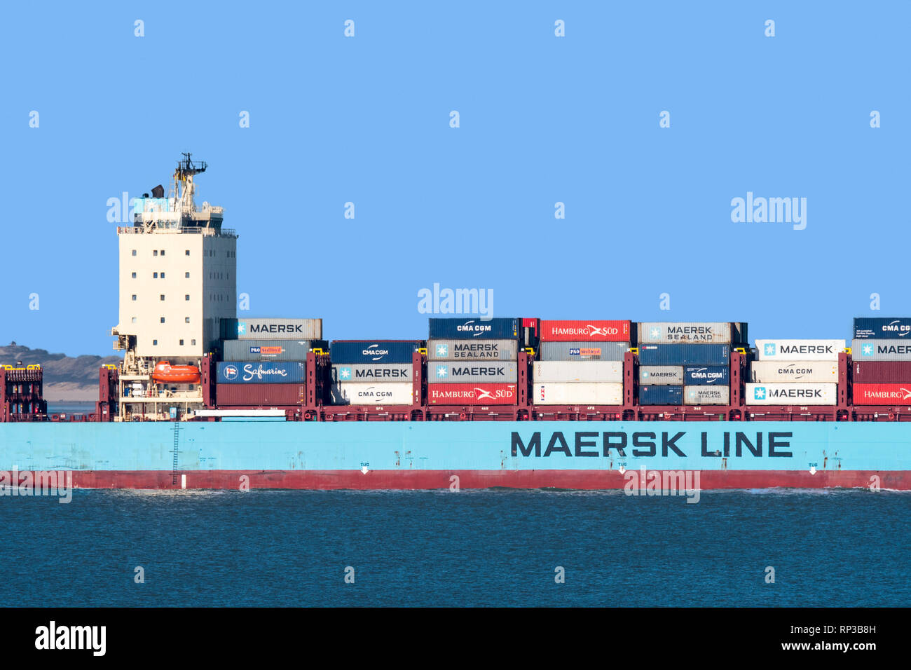 Vuoksi Maersk, ice-class feeder container ship / cargo ship from Maersk Line, Danish international container shipping company Stock Photo