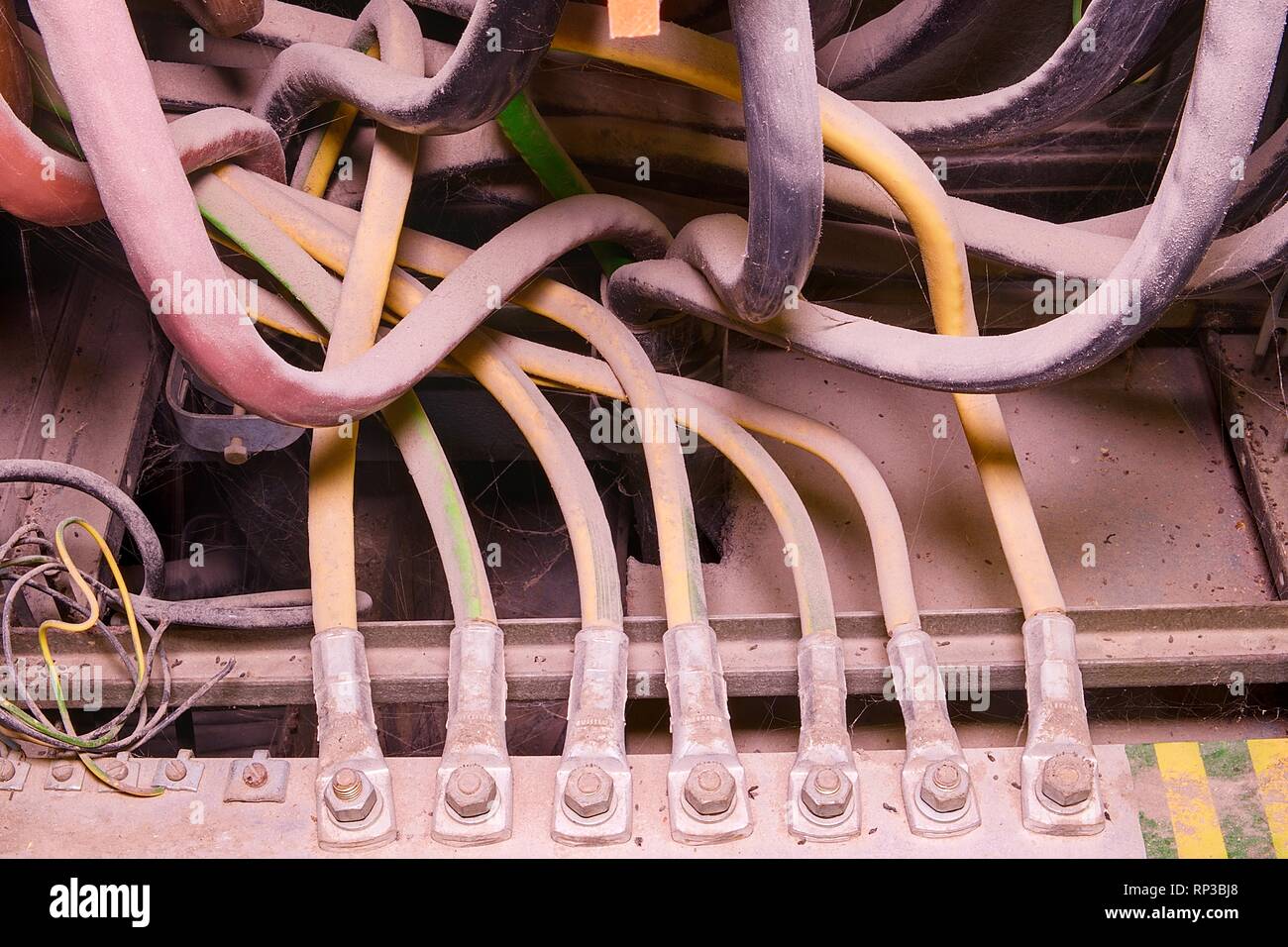 Old electrical distribution panel. Industrial distribution case