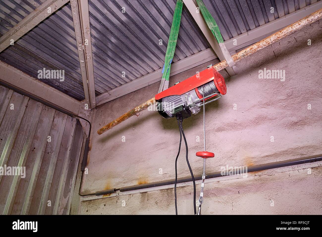 Electric hoist lift. Hoist lift. Engine lift. Closeup Stock Photo Alamy