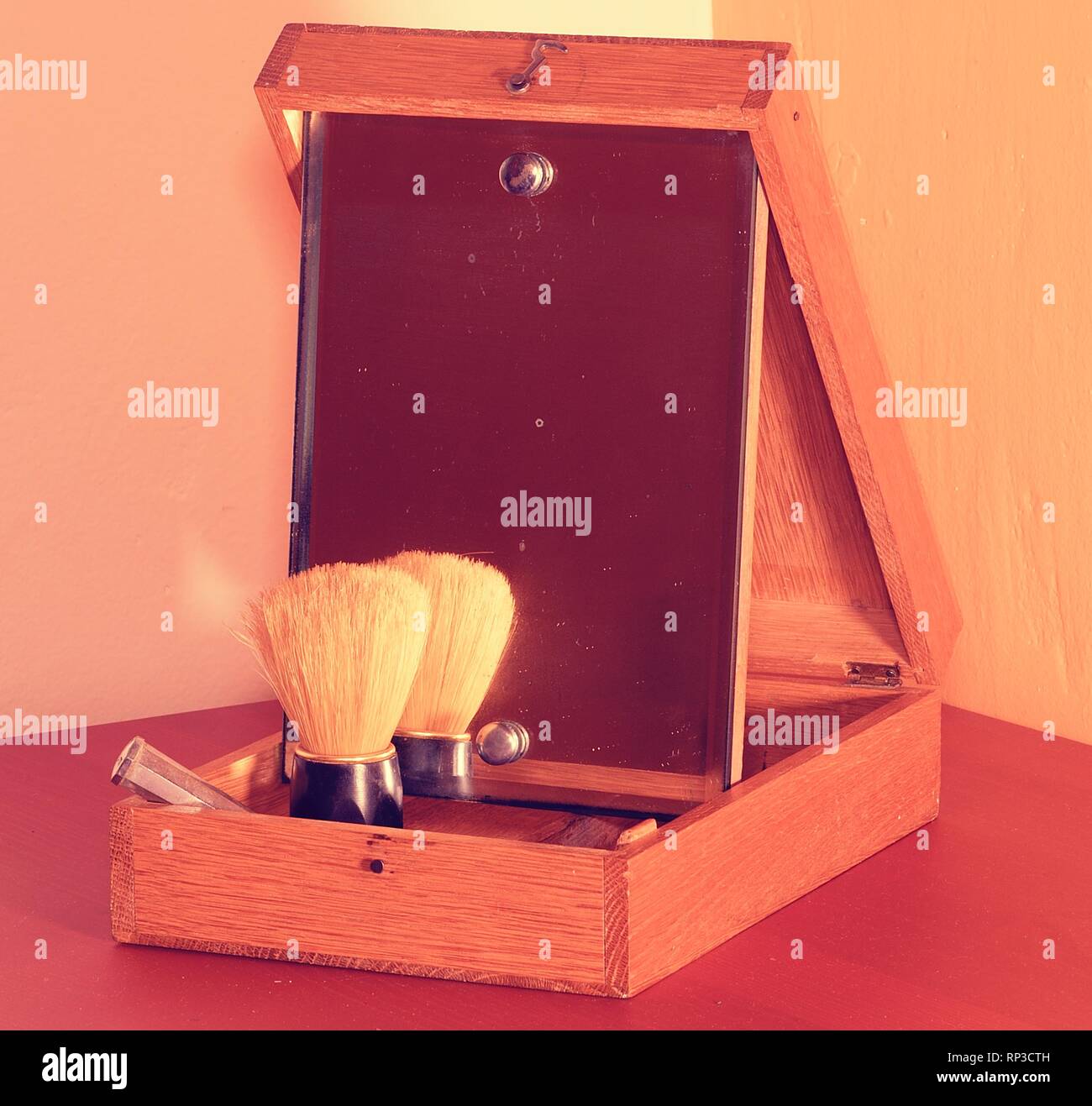 Vintage shaving accessories. Closeup. Add retro effect Stock Photo Alamy