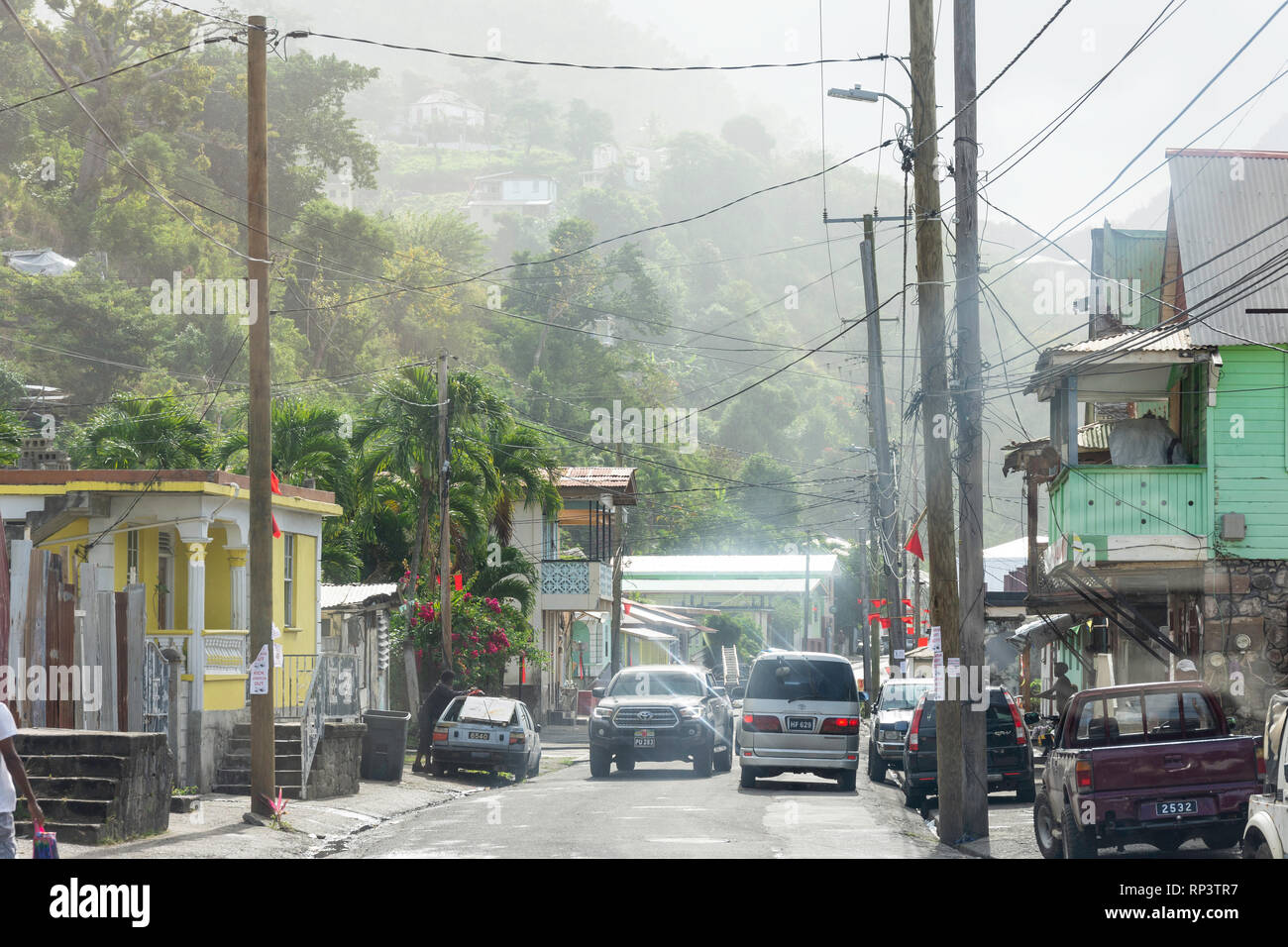 Road south on outskirts of Roseau, Dominica, Lesser Antilles, Caribbean Stock Photo