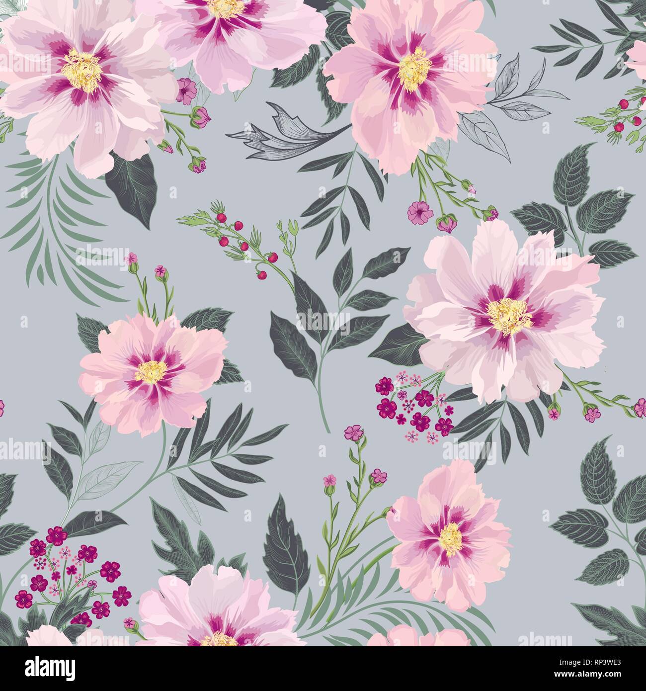 Floral seamless pattern. Garden Flower summer background. Stock Vector