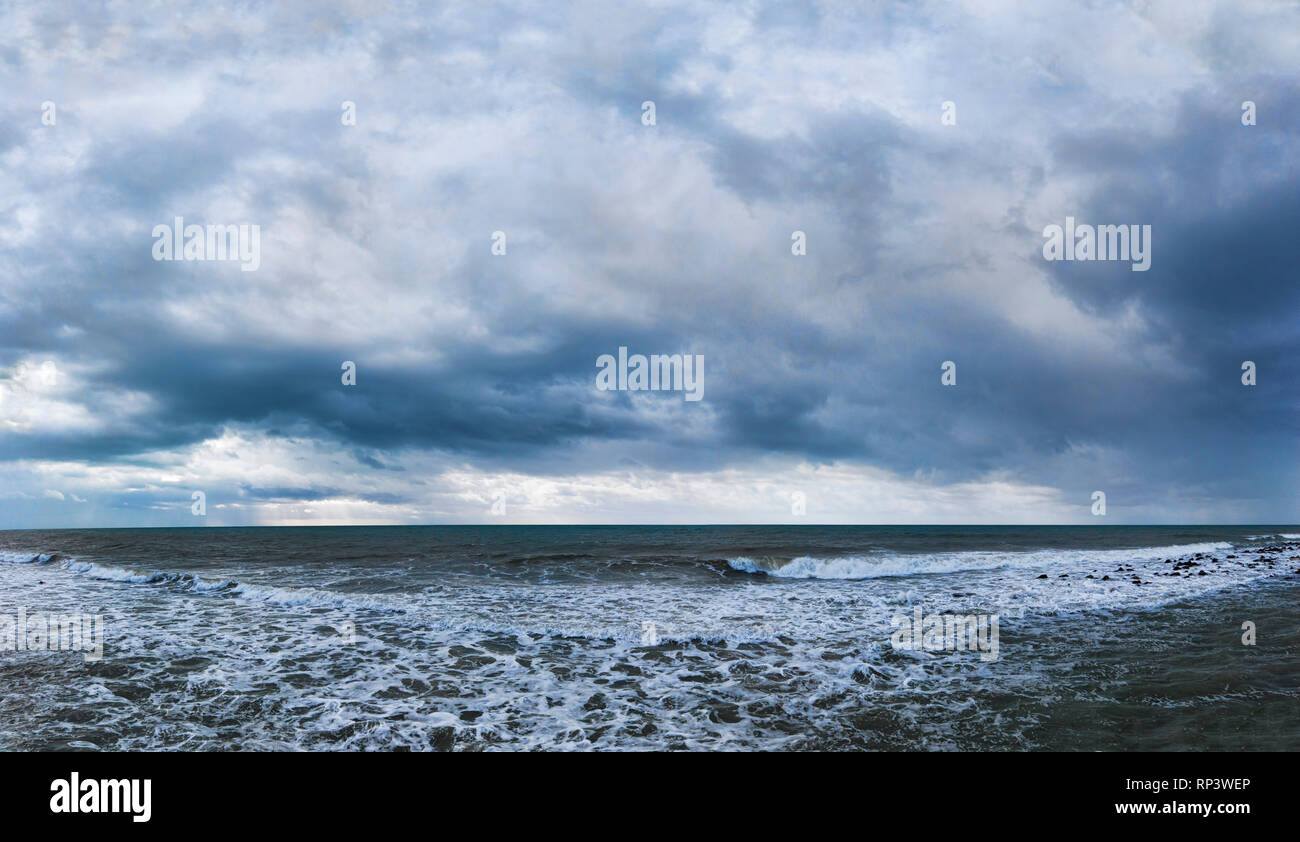 Top view of rough sea and cloudy sky in a cold winter day Stock Photo ...