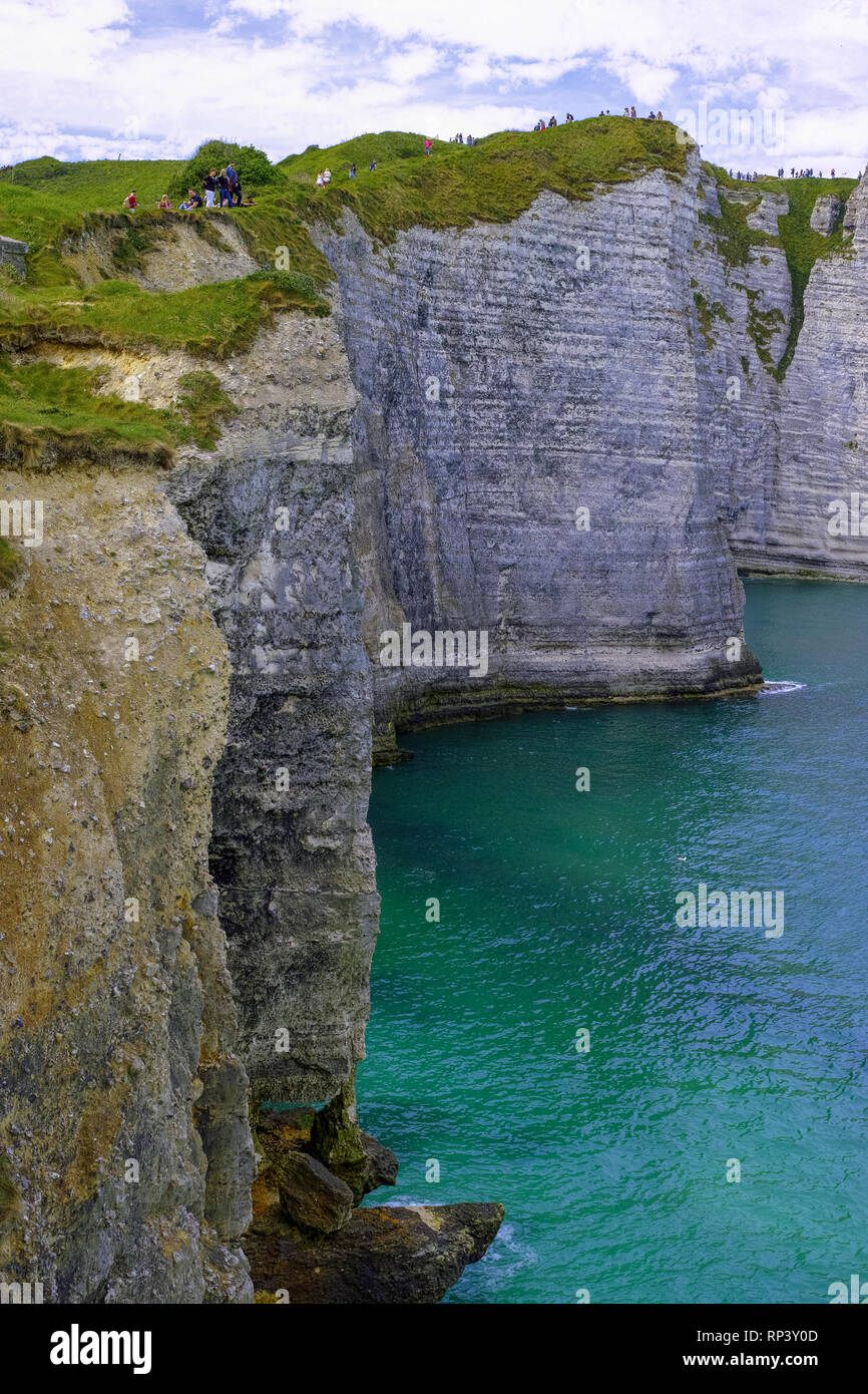 Landscape with scenic alabaster chalk cliffs of Etretat and coast of ...
