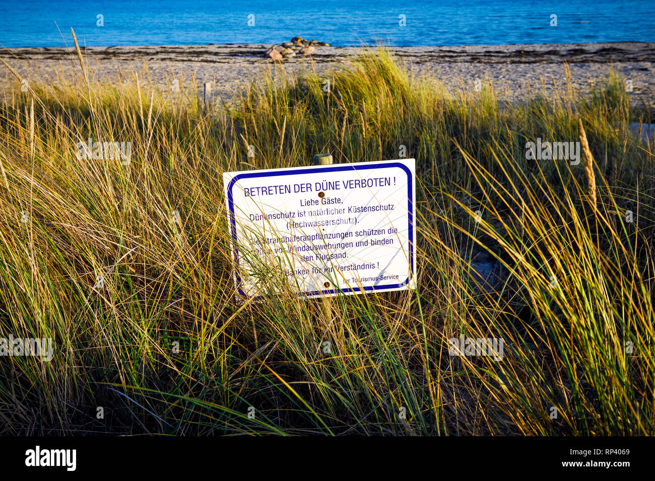 Entrance of the dune forbade, dune protection in lagoon jug, Schleswig - Holstein, Germany, Europe, Betreten der Düne verboten, Dünenschutz in Haffkru Stock Photo