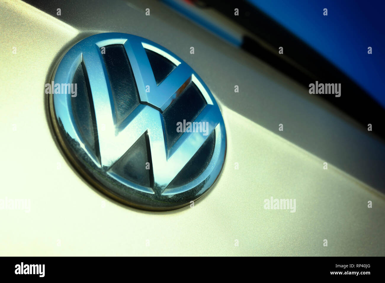 VW signs on a car, VW-Zeichen auf einem Auto Stock Photo