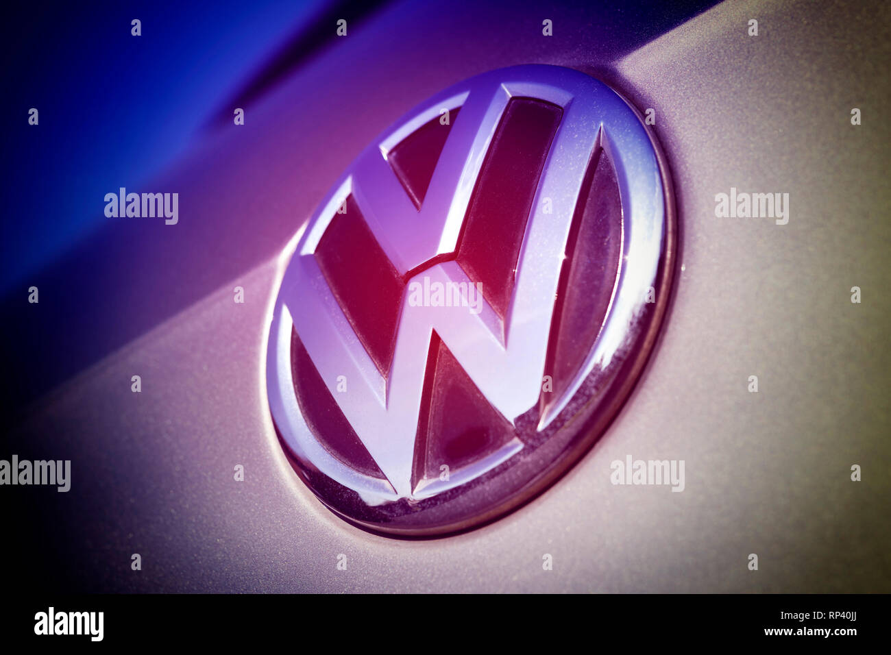 VW signs on a car, VW-Zeichen auf einem Auto Stock Photo