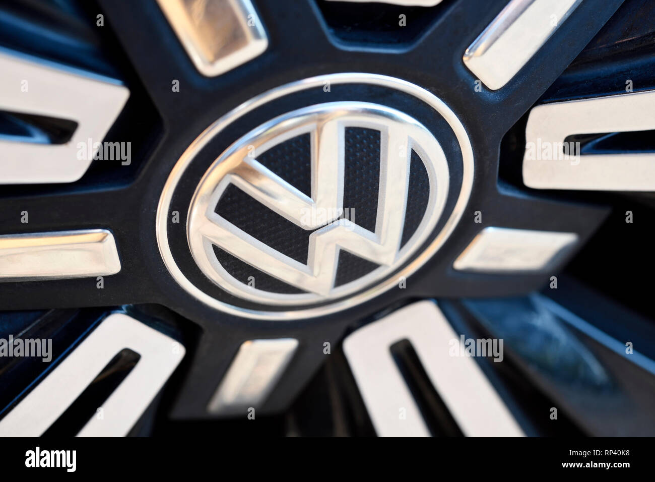 VW signs on a car, VW-Zeichen auf einem Auto Stock Photo
