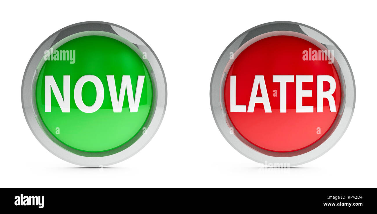 Web buttons now & later isolated on white background, three-dimensional ...