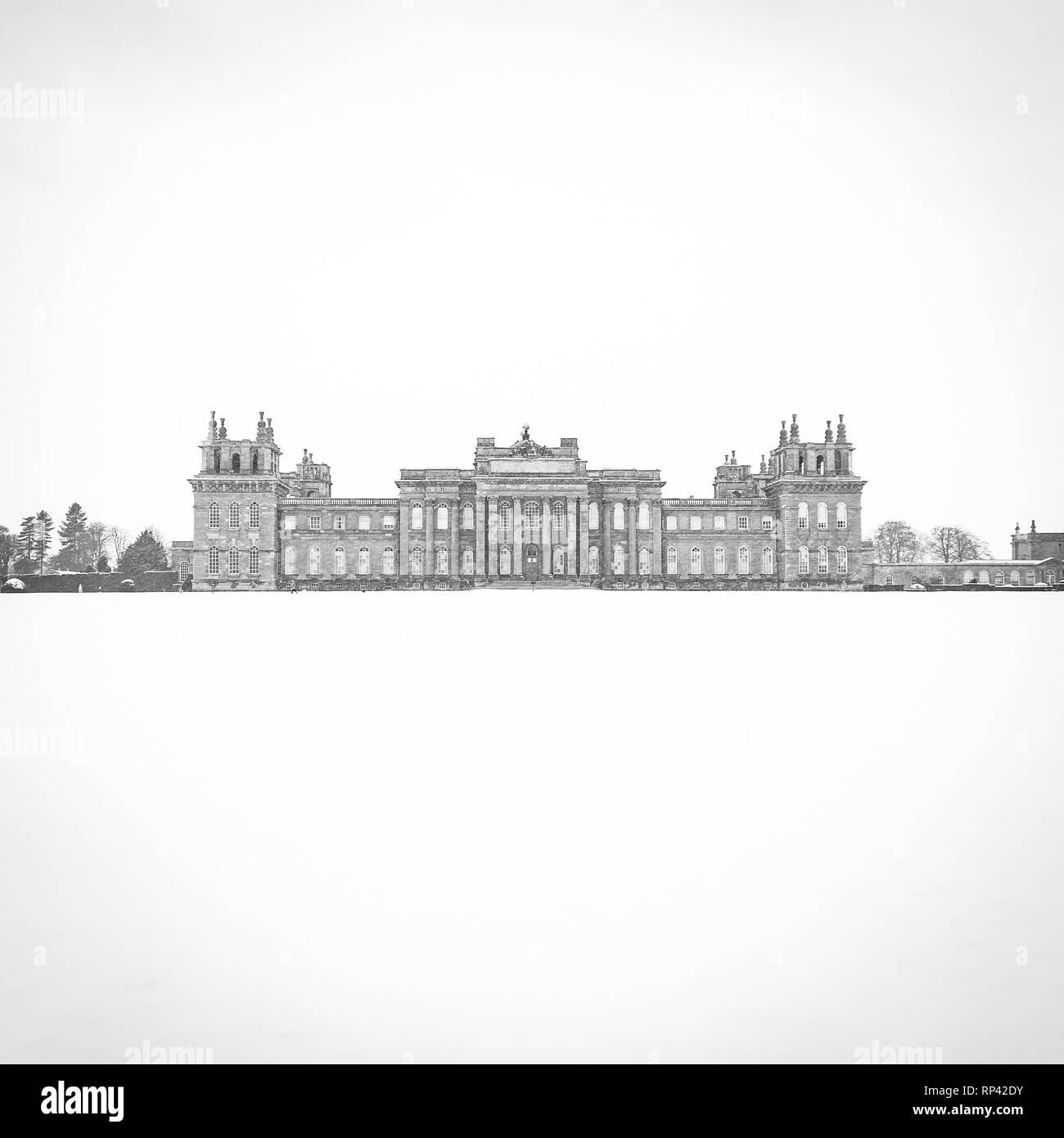 Blenheim Palace. The Front Facade and lawns of Blenheim Palace in the