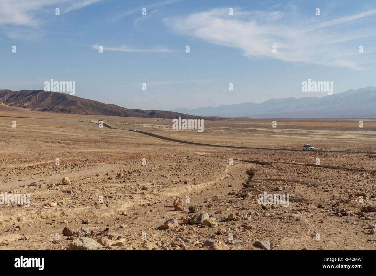 View south down the heart of Death Valley from Golden Canyon, Death Valley National Park, California, United States. Stock Photo