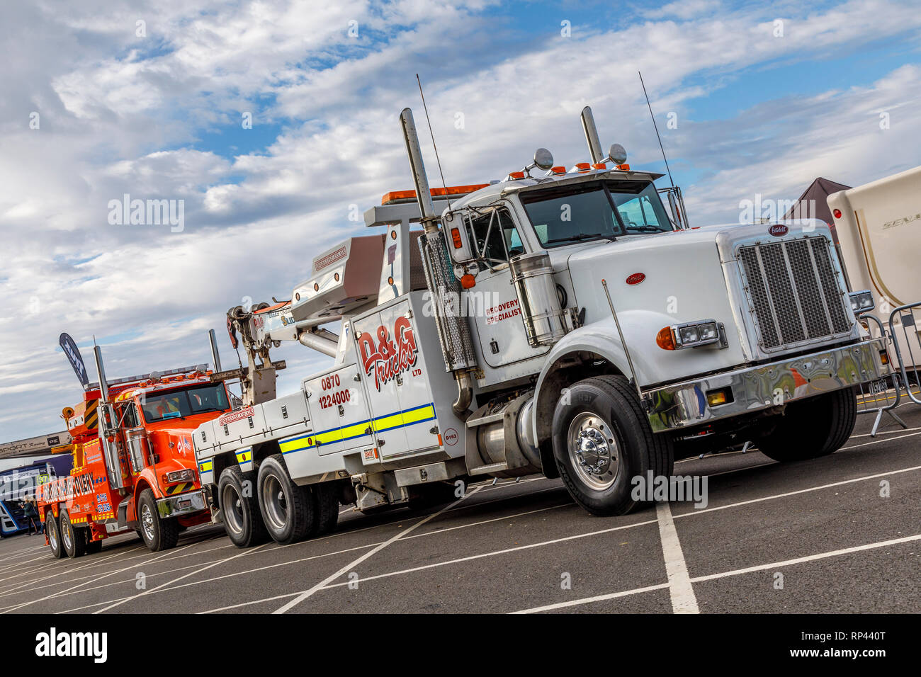 D&G Recovery Peterbilt HGV breakdown truck. on duty at the Snetterton 2018 Truck Racing Championship meeting, Norfolk, UK. Stock Photo