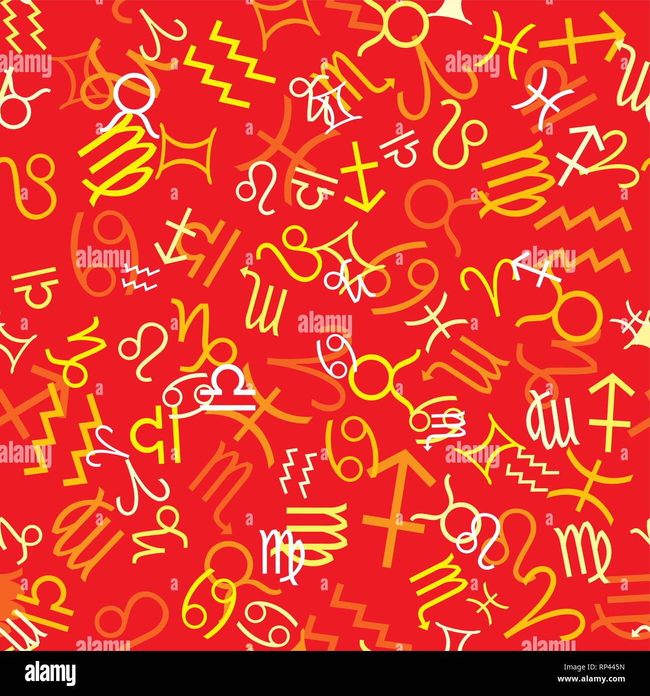 Red seamless pattern with zodiac icons, vector illustration Stock Vector