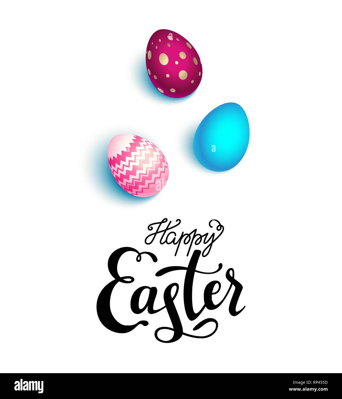 Happy Easter holiday card. Realistic colored Easter egg isolated. Festive vector illustration. Stock Vector