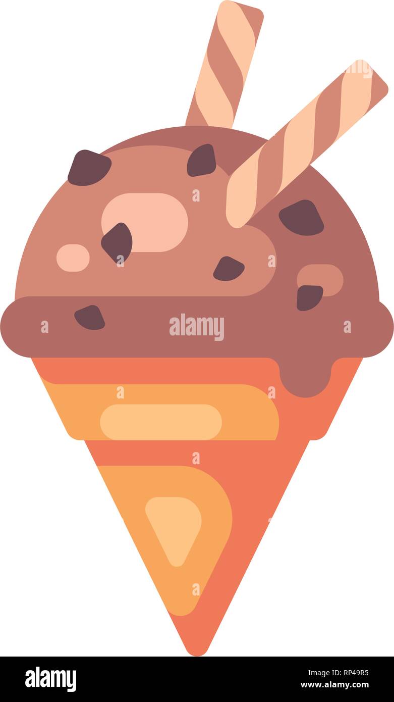 Ice cream cone with chocolate chips flat icon Stock Vector Image & Art ...