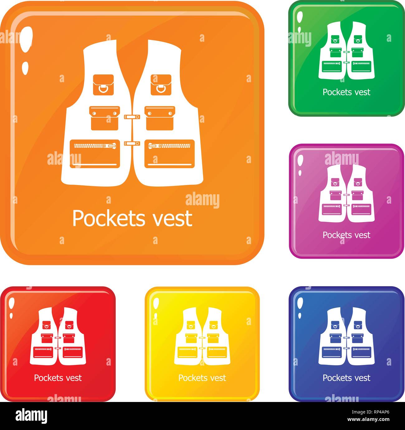 Pockets vest icons set vector color Stock Vector