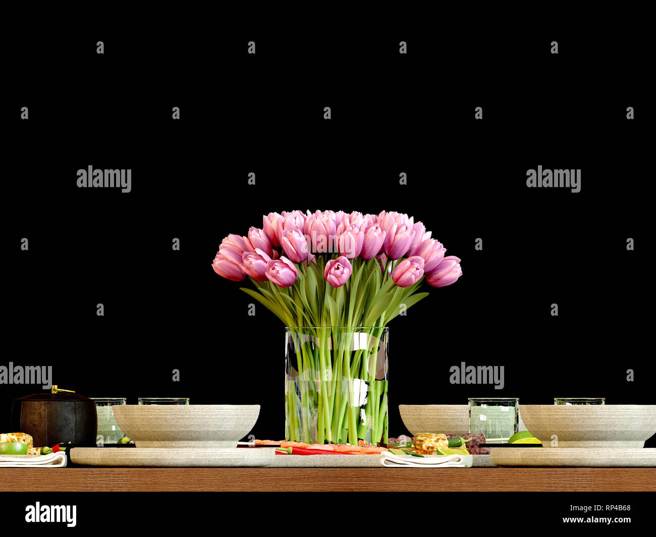 3d render kitchen table set Stock Photo - Alamy