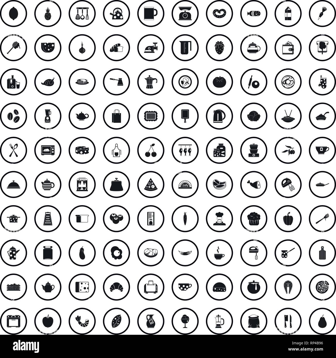 100 cooking icons set in simple style Stock Vector