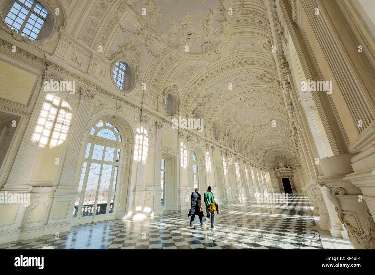 TURIN, ITALY, FEBRUARY  2019 : The Grand Galley of  Venaria Reale, Royal Palace, Unesco heritage. Stock Photo