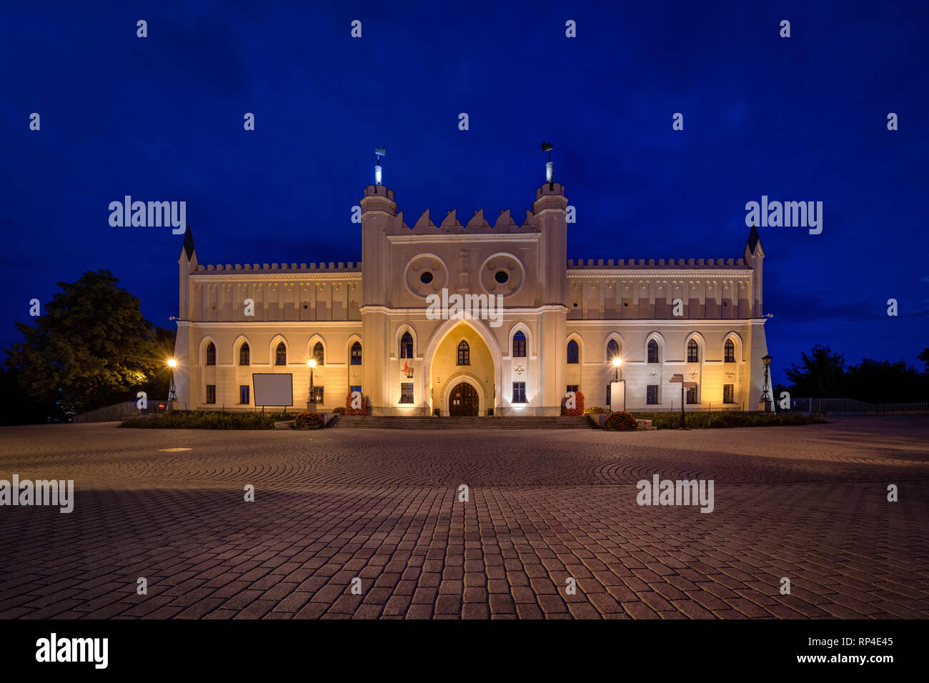 Main facade of Lublin Castle at dusk, Lublin, Poland Stock Photo