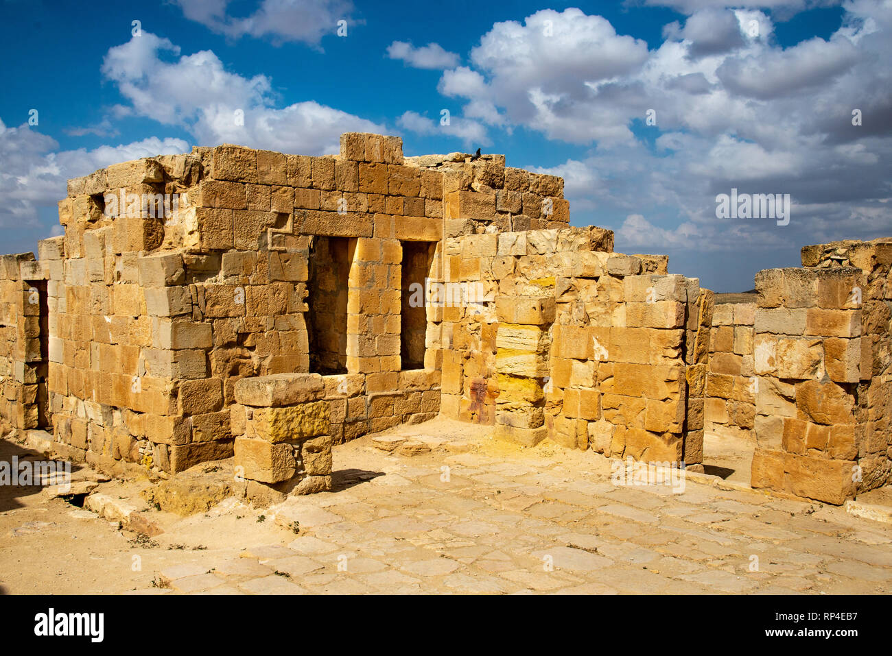 MAMSHIT, ISRAEL / APRIL 10, 2018:  This ancient Christian Nabatean city in Israel's Negev desert was abandoned after the Muslim coquest in the 7th cen Stock Photo