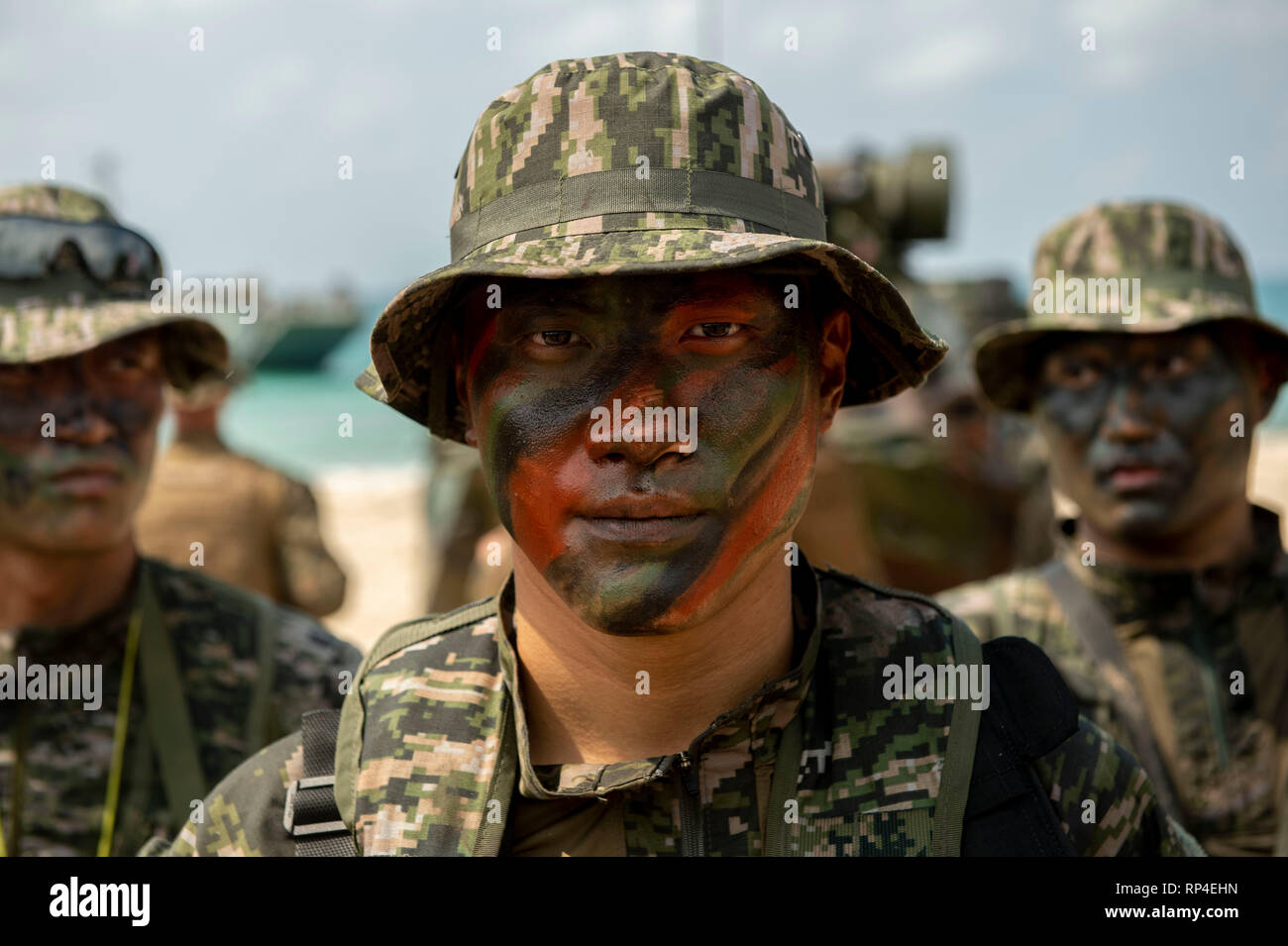 South Korean Marines during an amphibious assault exercise during Cobra Gold 19 at Hat Yao Beach February 16, 2019 in Sattahip, Thailand. Cobra Gold is the largest annual joint military cooperation exercise in the Indo-Pacific region. Stock Photo