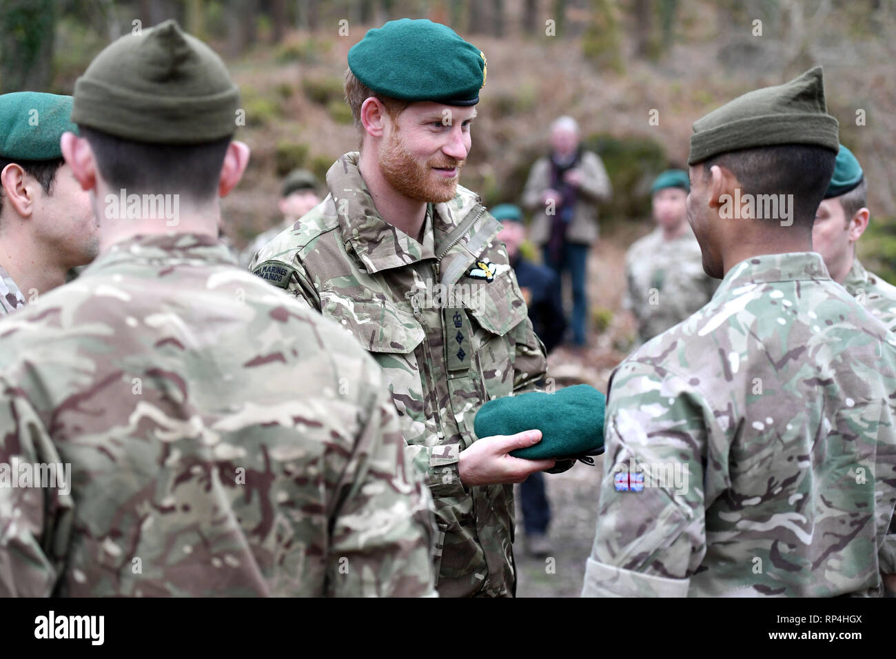 The Duke of Sussex carries out a Green Beret presentation during a visit to  42 Commando Royal Marines at their base in Bickleigh Stock Photo - Alamy