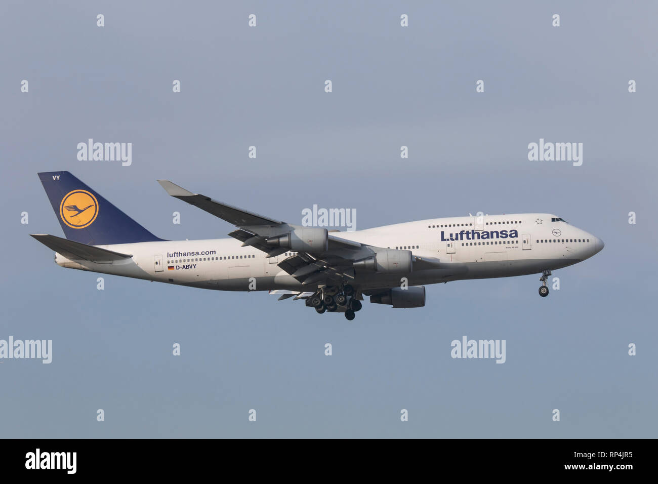D-ABVY Boeing 747 Jumbo Jet of Lufthansa landing at Frankfurt Airport 07/02/2018 Stock Photo