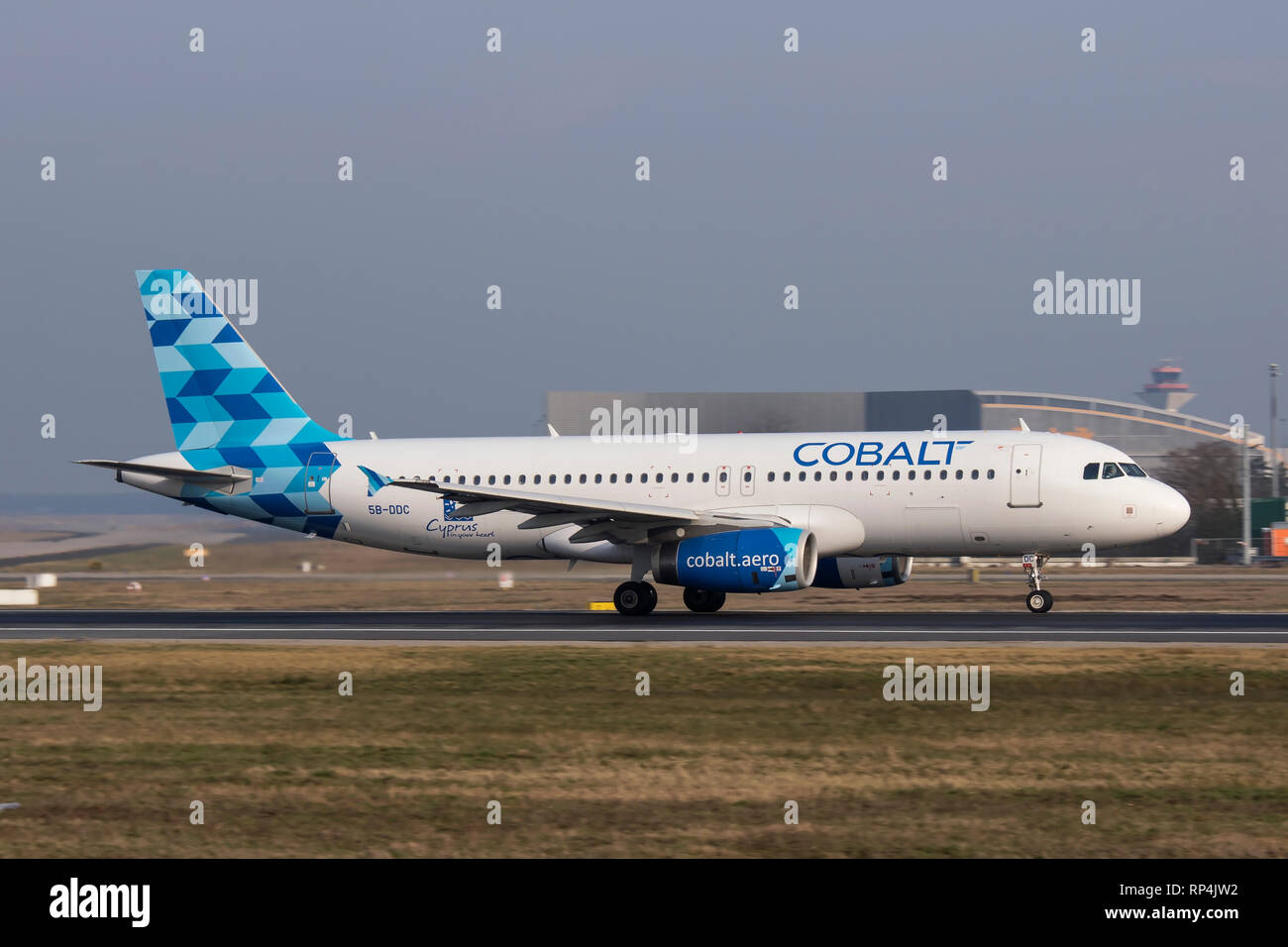 5B-DDC Airbus A320 of Cobalt of Cyprus departing Frankfurt Airport 07/02/2018 Stock Photo