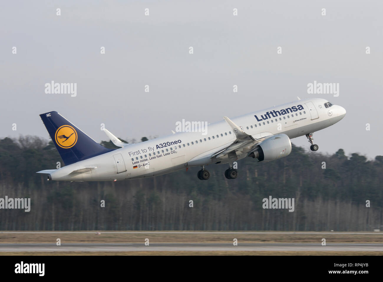 D-AINC Airbus A320Neo of Lufthansa departing Frankfurt Airport 07/02/2018 Stock Photo