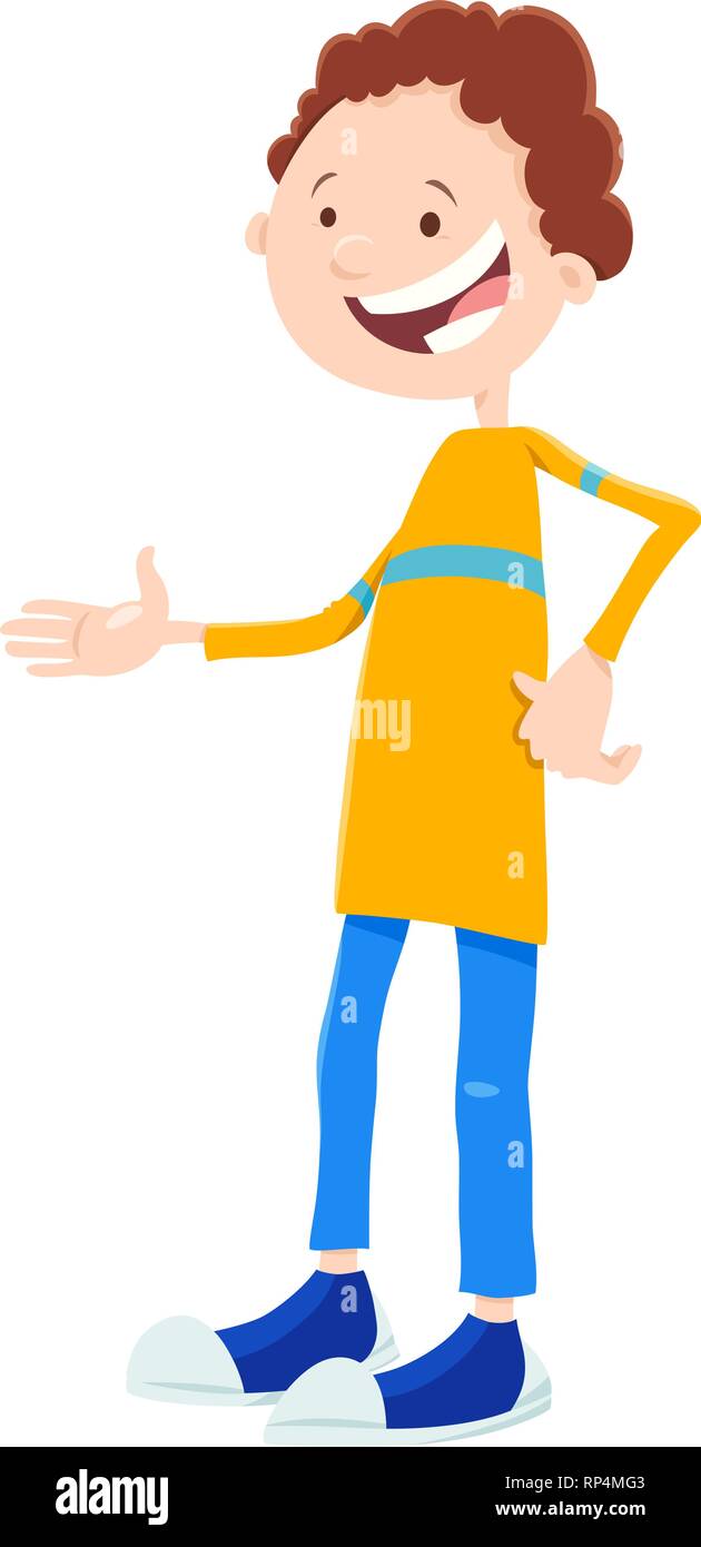 Cartoon Illustration of Happy Kid or Teenager Boy Character Stock ...