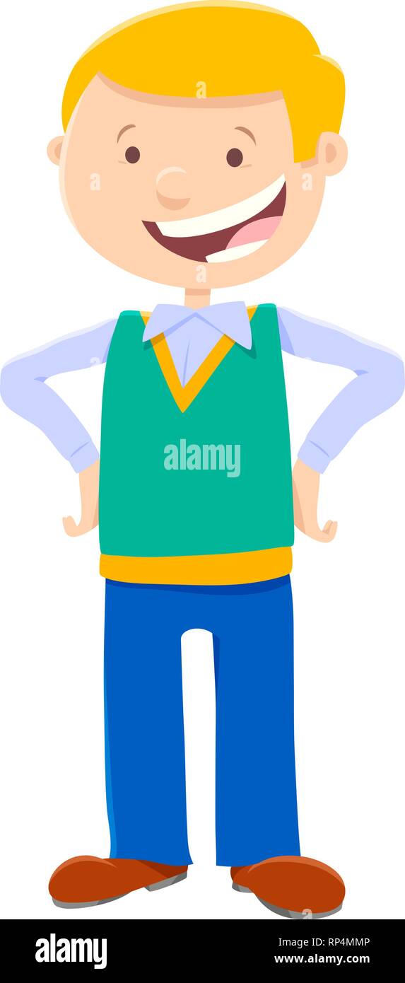 Cartoon Illustration of Happy Elementary Age or Teen Boy Character ...