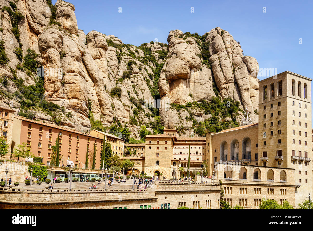 Montserrat, Spain, April 23, 2017: Monastery of Santa Maria de Montserrat on the mountain of Montserrat in Catalonia, Spain Stock Photo