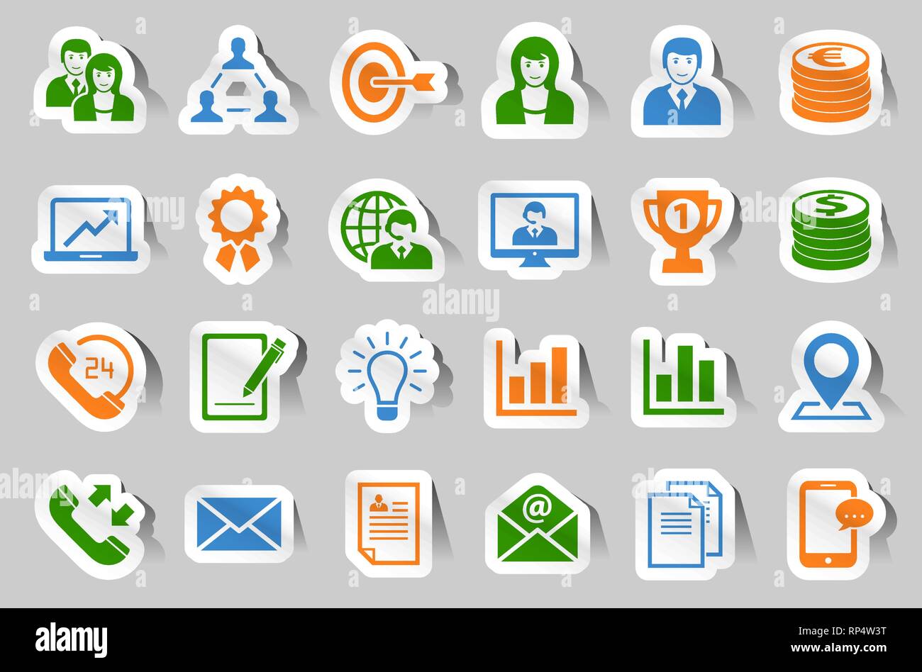 24 different business and office symbol sticker icons Stock Vector