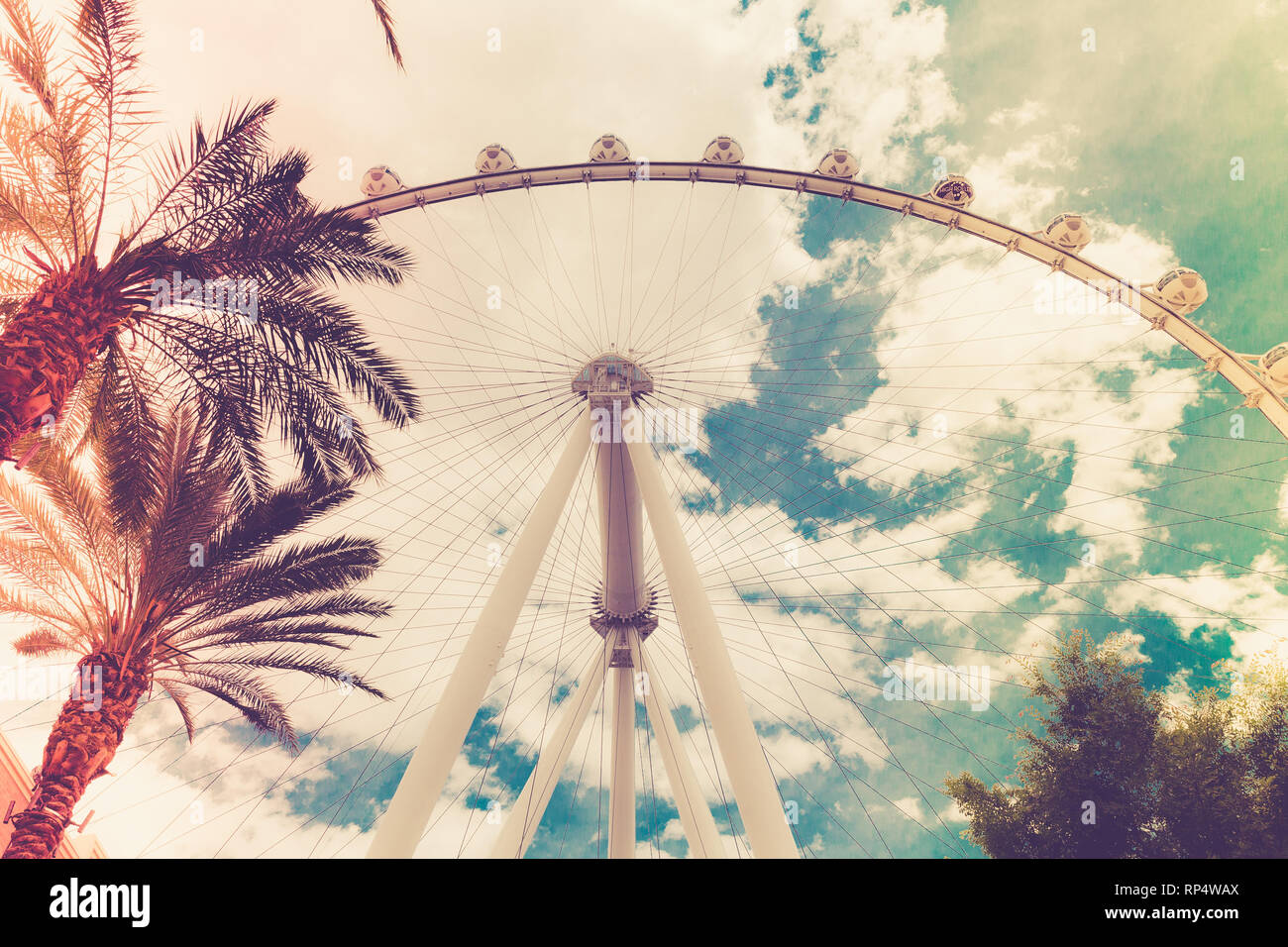 High Roller Ferris wheel with vintage retro filter, Las Vegas Nevada Stock Photo