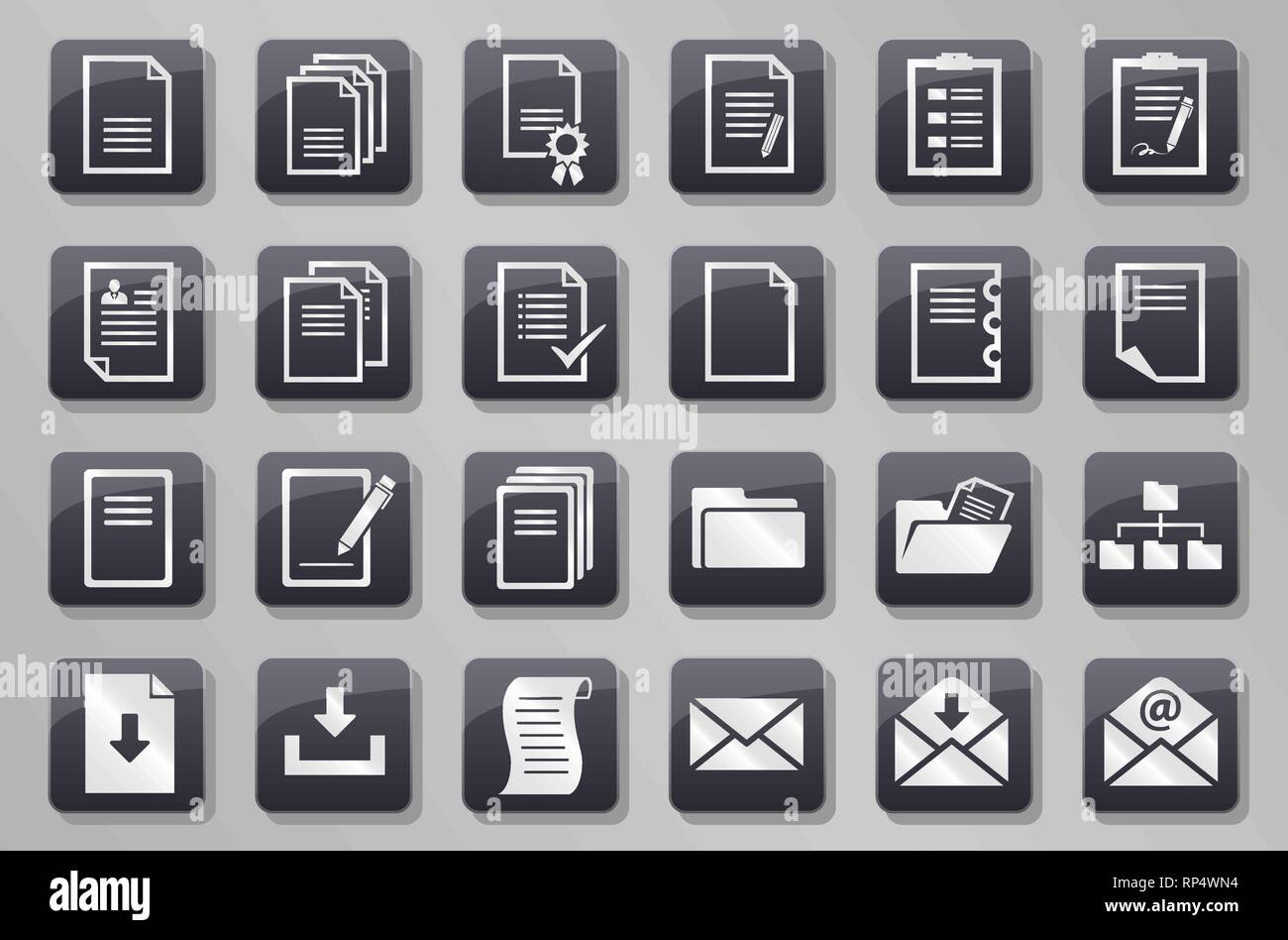 24 office paper and document buttons Stock Vector