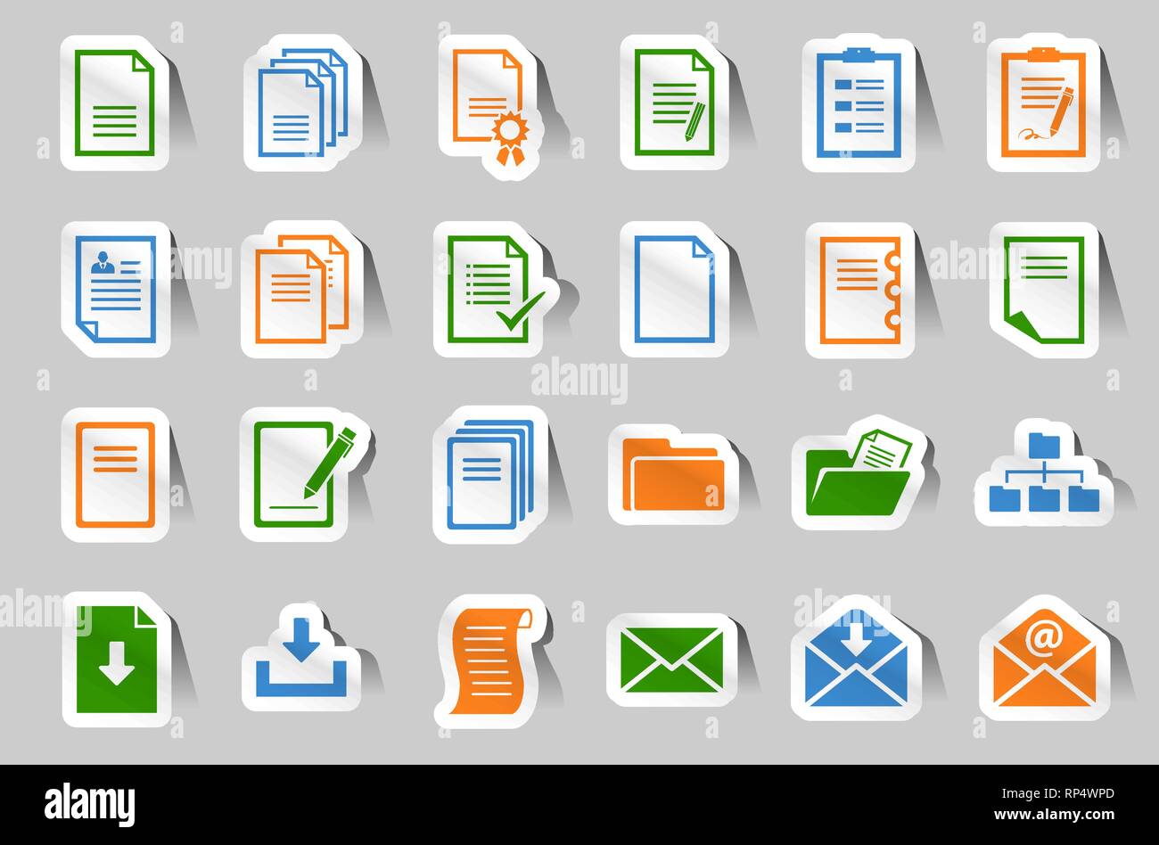 24 office paper and document sticker icons Stock Vector