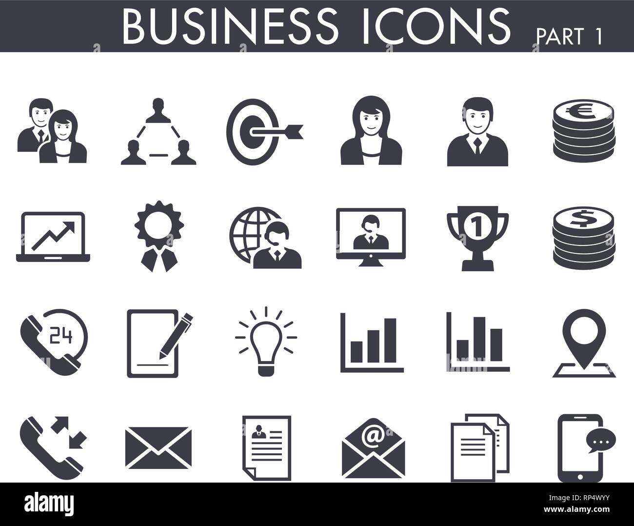 24 different business and office symbol icons Stock Vector