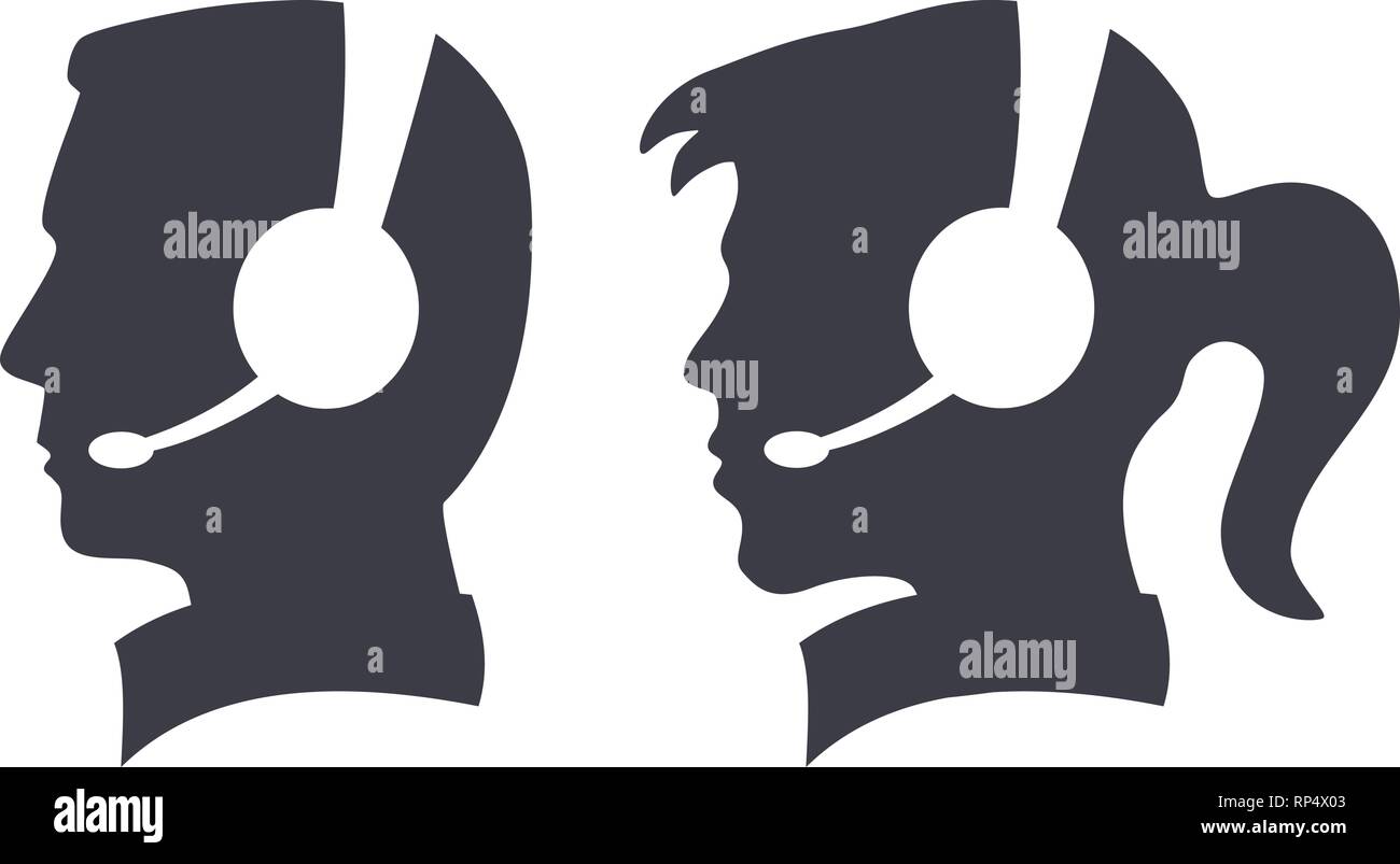 Vector silhouette of call center man and woman with headset Stock Vector
