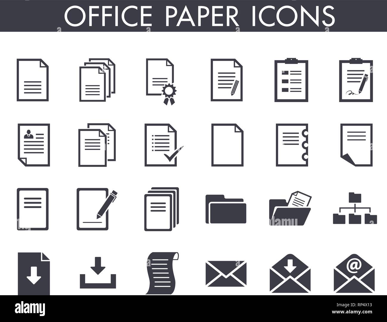 24 office paper and document icons Stock Vector