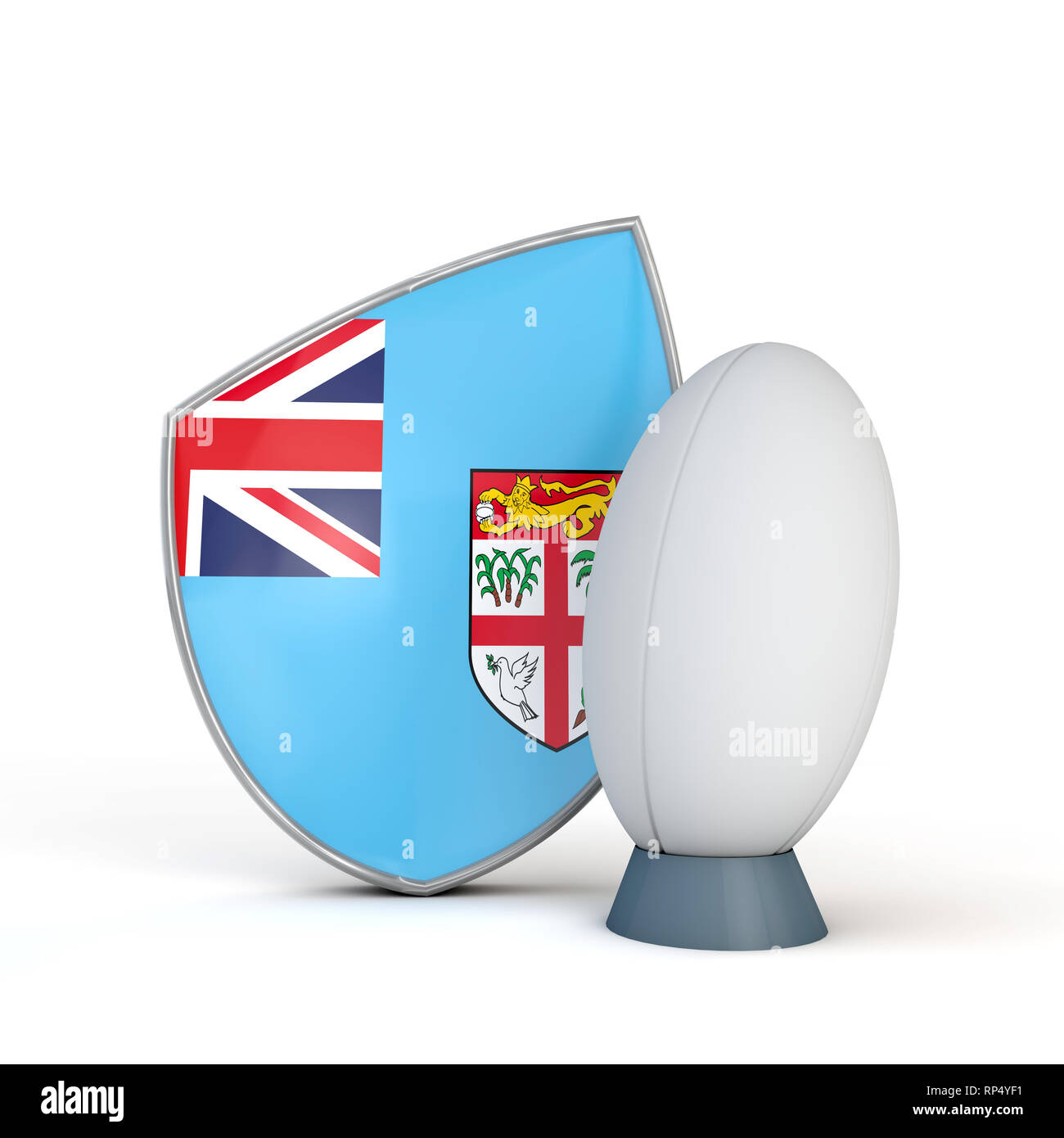 Fiji Rugby Shield Flag Icon With Rugby Ball 3d Render Stock Photo Alamy