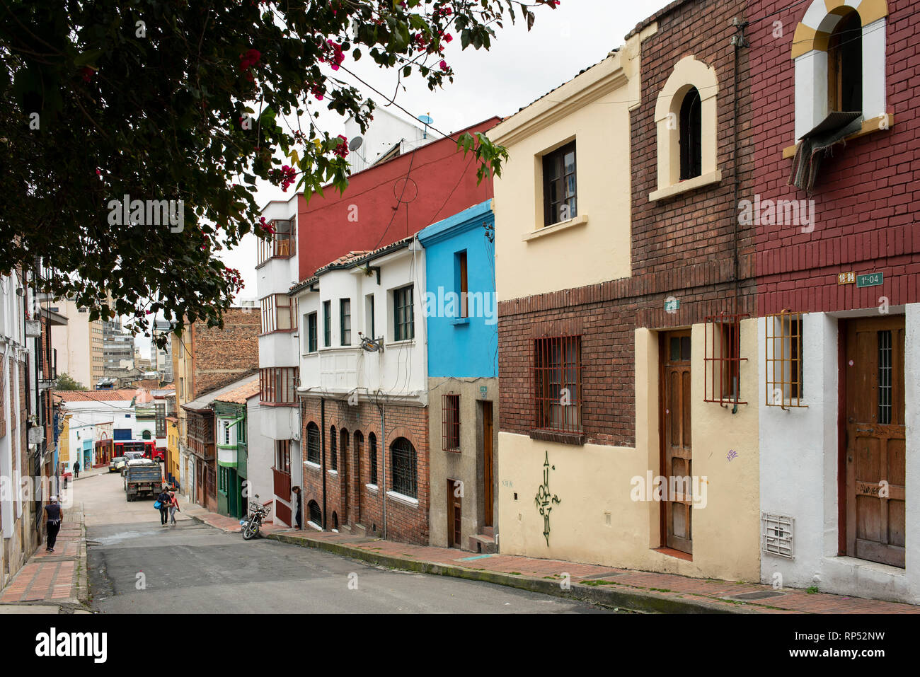 Colourful street views with old houses in La Concordia, downtown Bogota