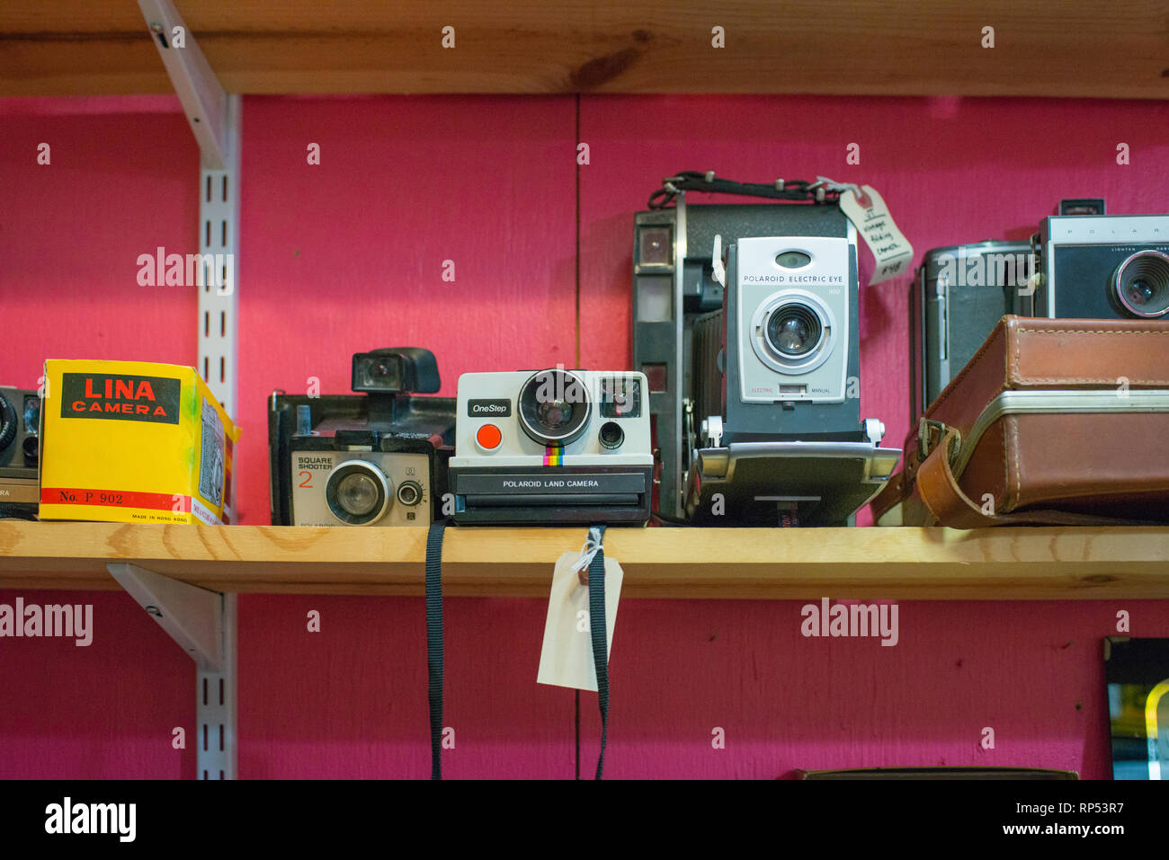 Antique Shop Display Of Vintage Cameras High Resolution Stock