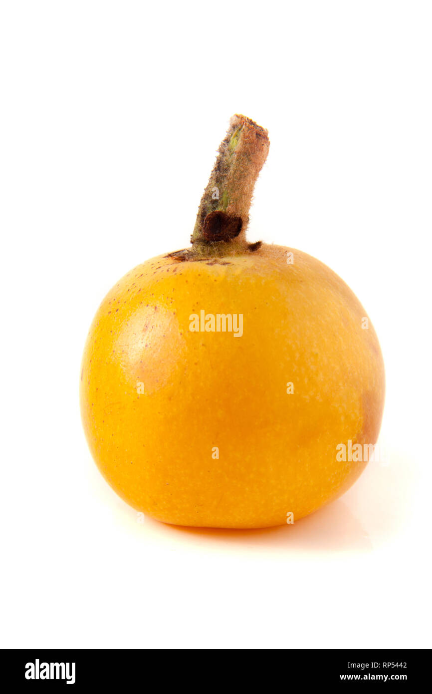 Ripe loquat or Eriobotrya japonica isolated on white background. Stock Photo