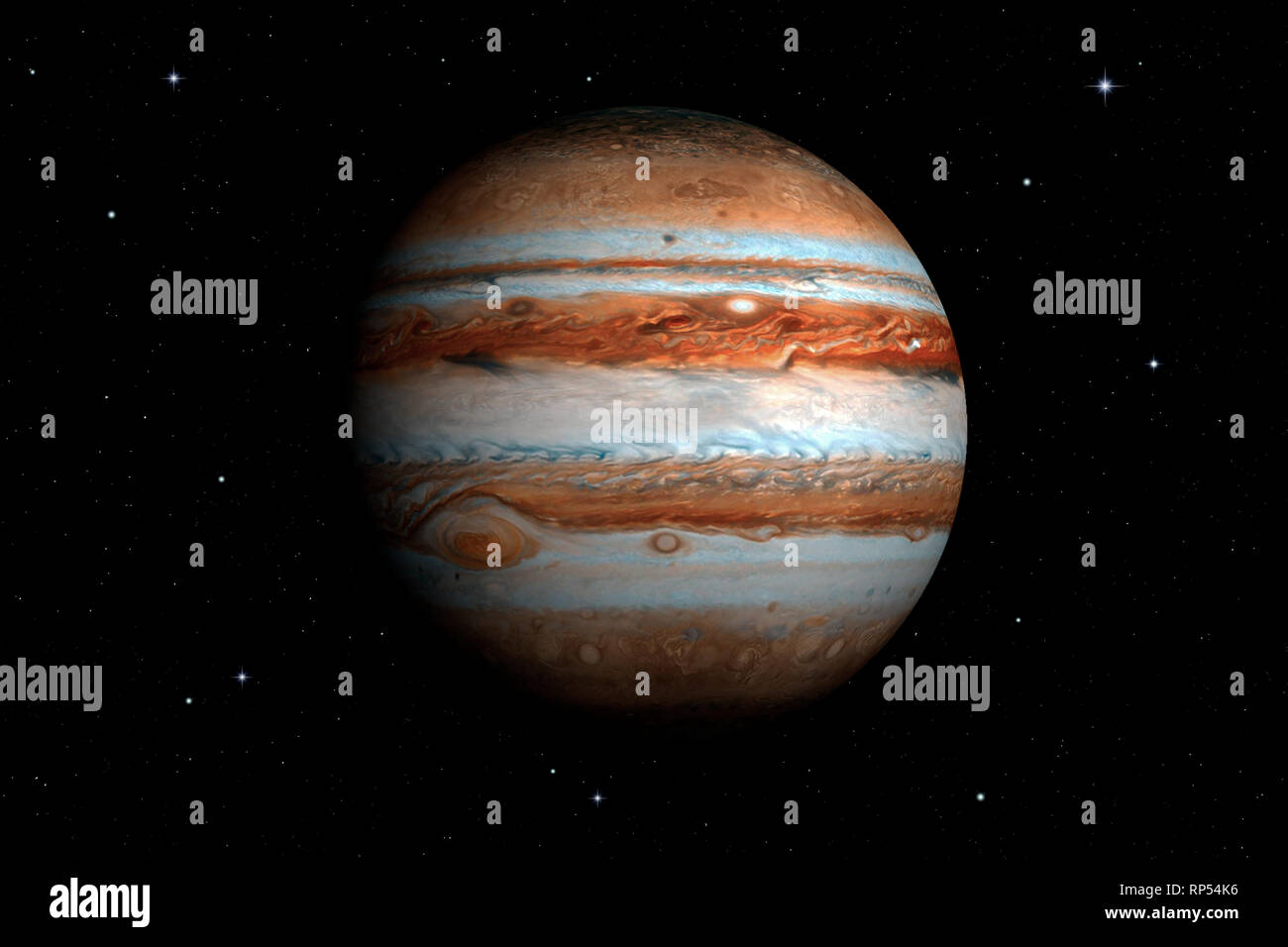 3d rendering of Jupiter Planet. Surface texture furnished by NASA. Stock Photo