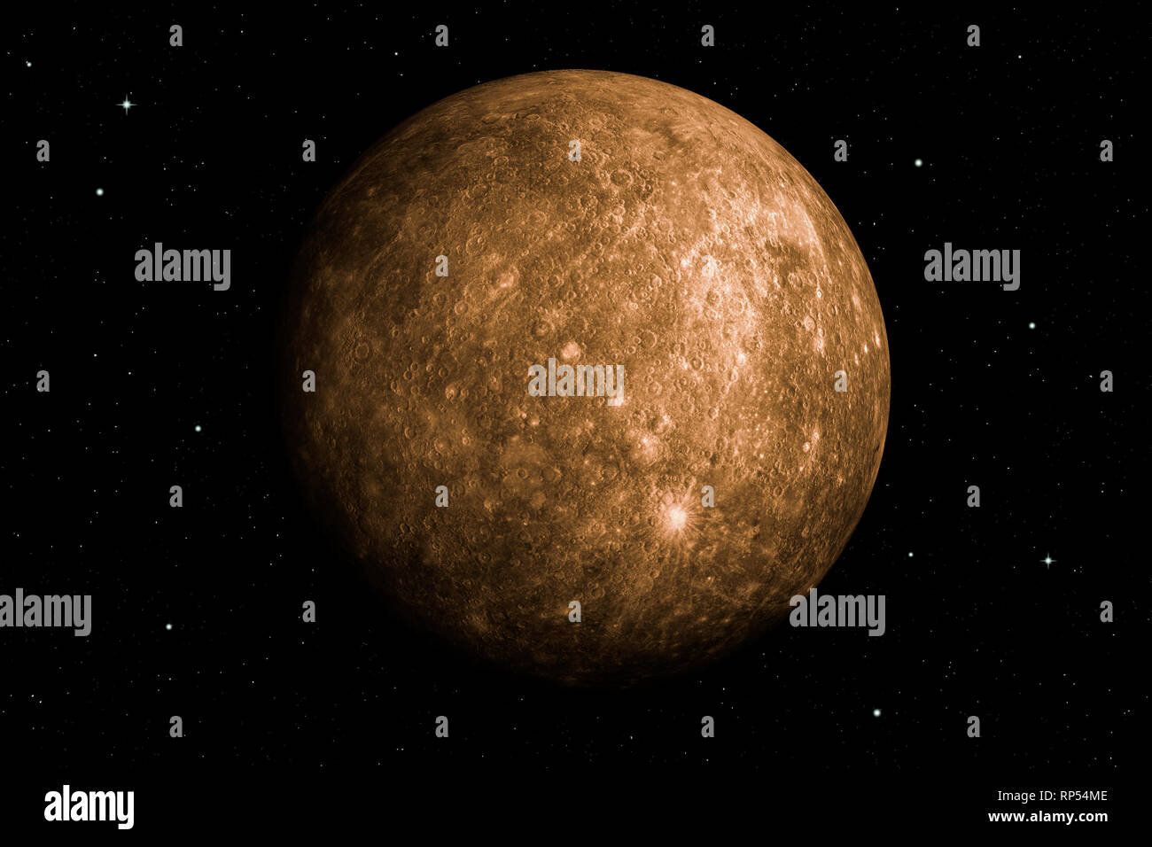 3d rendering of Mercury planet with deep space background. Surface texture furnished by NASA. Stock Photo